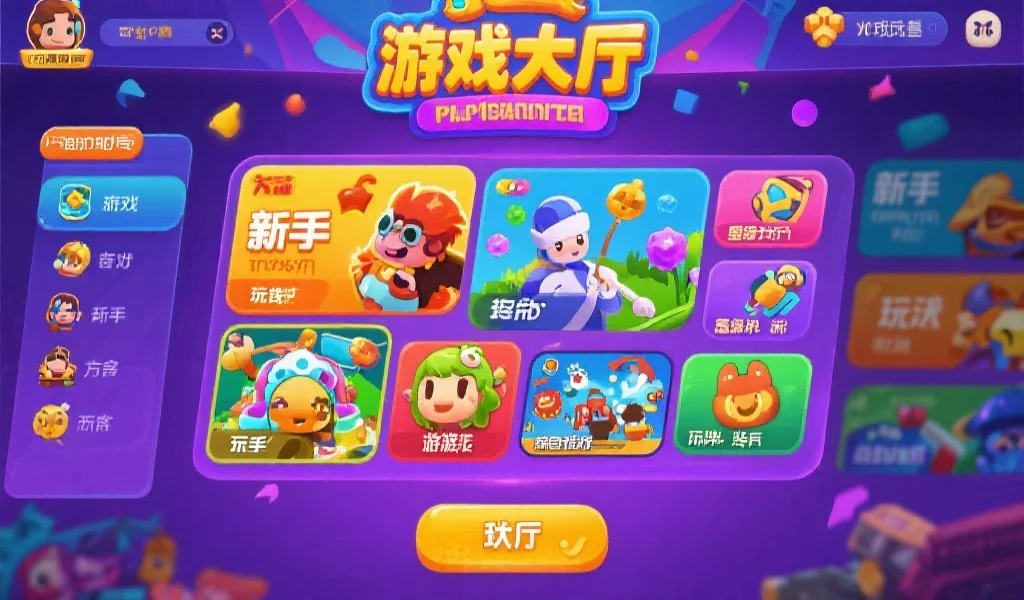 色彩丰富的游戏大厅界面，展示多种不同类型的游戏图标，吸引新手玩家